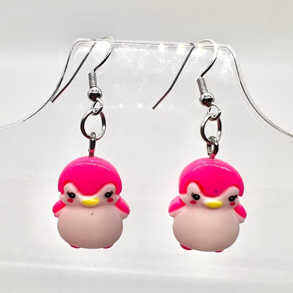 Penguin Earrings - Pink Baby Penguins - Baby Shower Earrings - Zoo Earrings - Picture 1 of 9